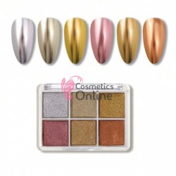 Pigment Metalic Mirror Effect pentru Gel UV sau Acril,  NADP002GG - 6 culori  + 3 aplicatoare